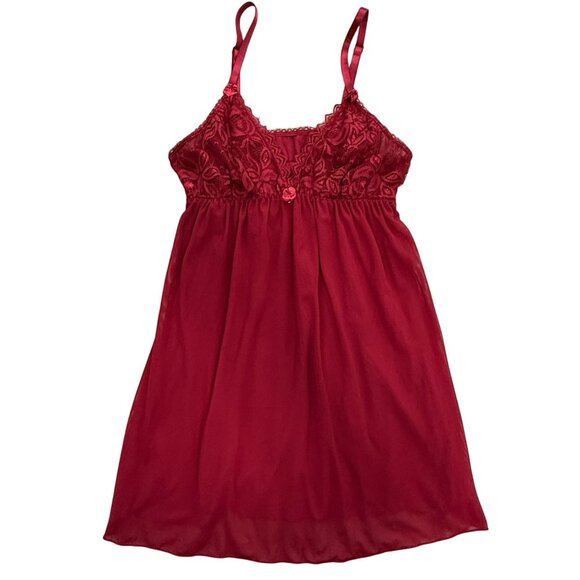 Other - Babydoll Y2K Slip Top Womens Small Red Lace Silky‎ Sheer Feminine VTG Adjustable